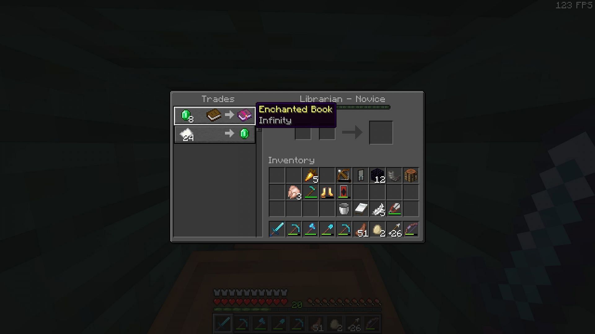 Infinity enchantment from a librarian can make a bow overpowered (Image via Mojang Studios)