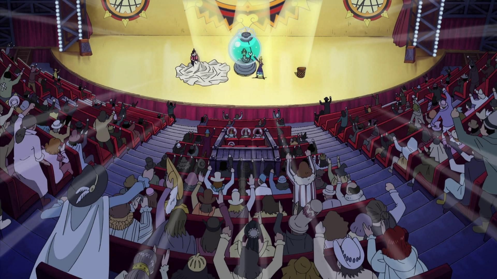 Sabaody&#039;s slave auction in the One Piece anime (Image via Toei Animation)