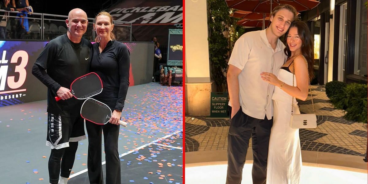 Andre Agassi and Steffi Graf (L), Jaden Agassi &amp; Catherine Holt (R) | Getty (L) &amp; Instagram @catherinemholtt (R)