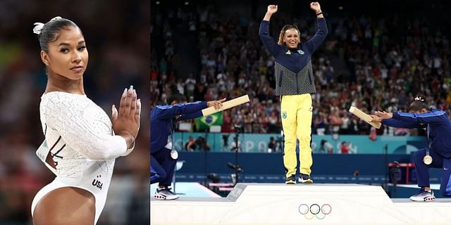 Jordan Chiles on receiving honour for historic podium moment with Simone Biles and Rebeca Andrade. PHOTO: Getty Images