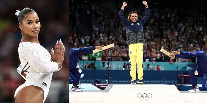 Jordan Chiles makes feelings known on receiving honor for historic podium moment with Simone Biles & Rebeca Andrade in controversial Olympic event