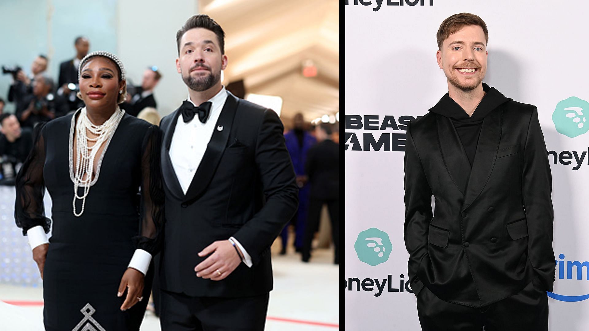 Serena Williams with Alexis Ohanian (L) and MrBeast (R); ( Source - Getty Images)