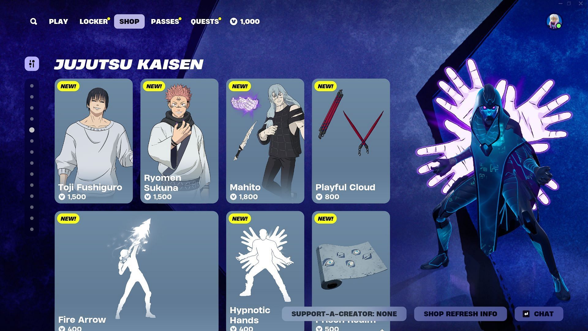 You can purchase the Ryomen Sukuna, Mahito, and Toji Fushiguro (Jujutsu Kaisen) skins in Fortnite separately (Image via Epic Games)