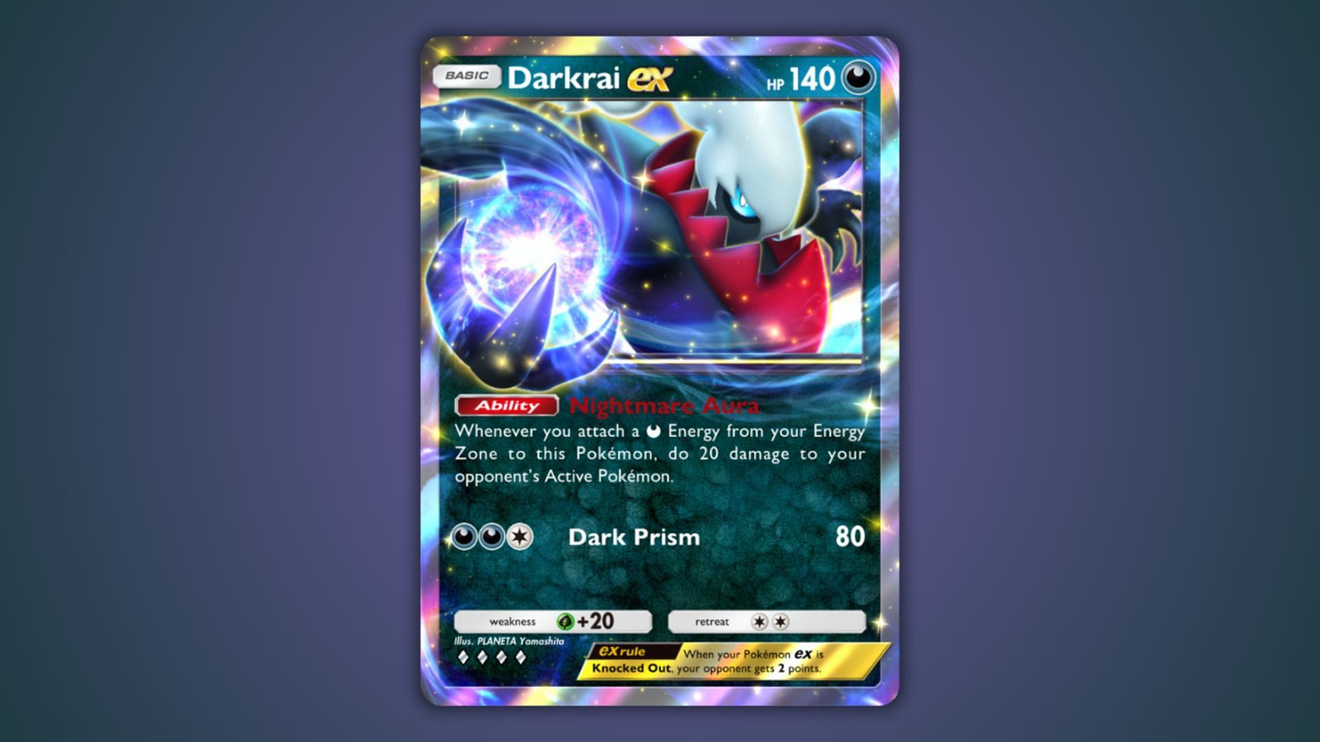 Darkrai ex&#039;s card as seen in the game (Image via The Pokemon Company)