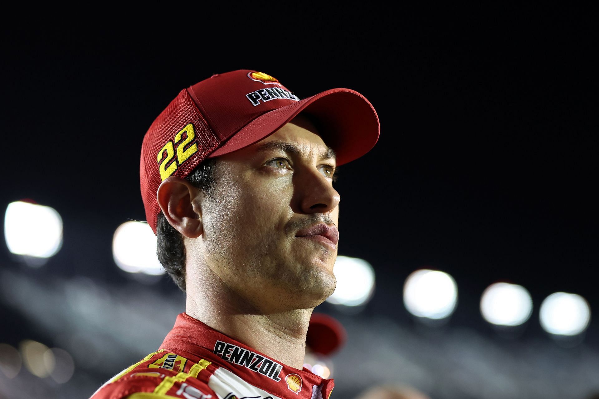 DAYTONA BEACH, FLORIDA - FEBRUARY 12: Joey Logano, driver of the #22 Shell Pennzoil Ford looks on during qualifying for the NASCAR Cup Series Daytona 500 at Daytona International Speedway on February 12, 2025 in Daytona Beach, Florida. (Photo by Meg Oliphant/Getty Images) - Source: Getty