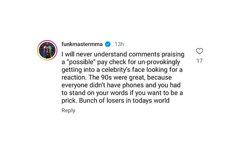 Aljamain Sterling's comment screenshot. [Screenshot courtesy: @mmauncensored__ on Instagram]