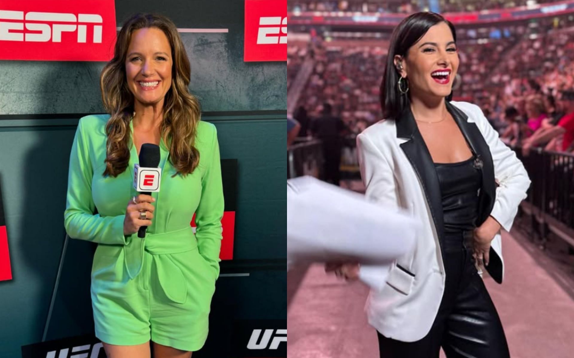 Heidi Androl (left) has replaced Megan Olivi (right) as roving journalist in recent UFC events. [Images courtesy: @heidiandrol and @meganolivi on Instagram]