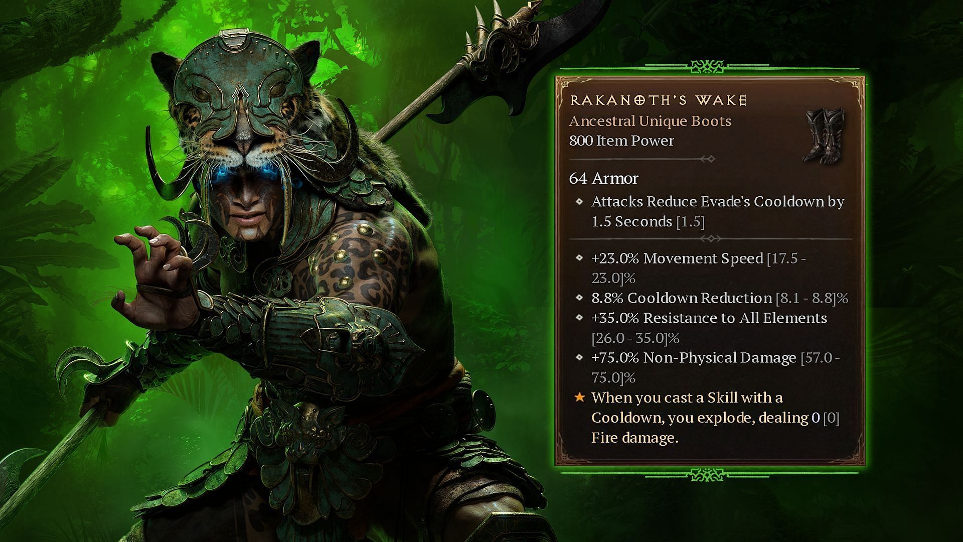 Rakanoth&#039;s Wake stats in Diablo 4 (Image via Blizzard Entertainment)