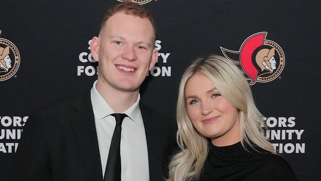 Brady Tkachuk, wife Emma turn heads in formal black outfits at Senators Black, Red and Gold Gala