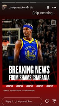 Notre Dame's Tyran Stokes drops 2-word reaction to Jimmy Butler's trade to Golden State Warriors (Image: IG/_thetyranstokes)