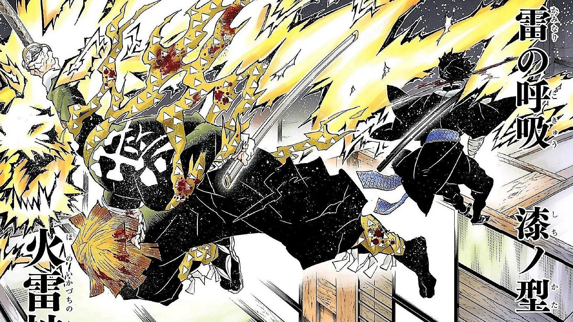 Zenitsu defeating Kaigaku in the manga (Image via Shueisha).