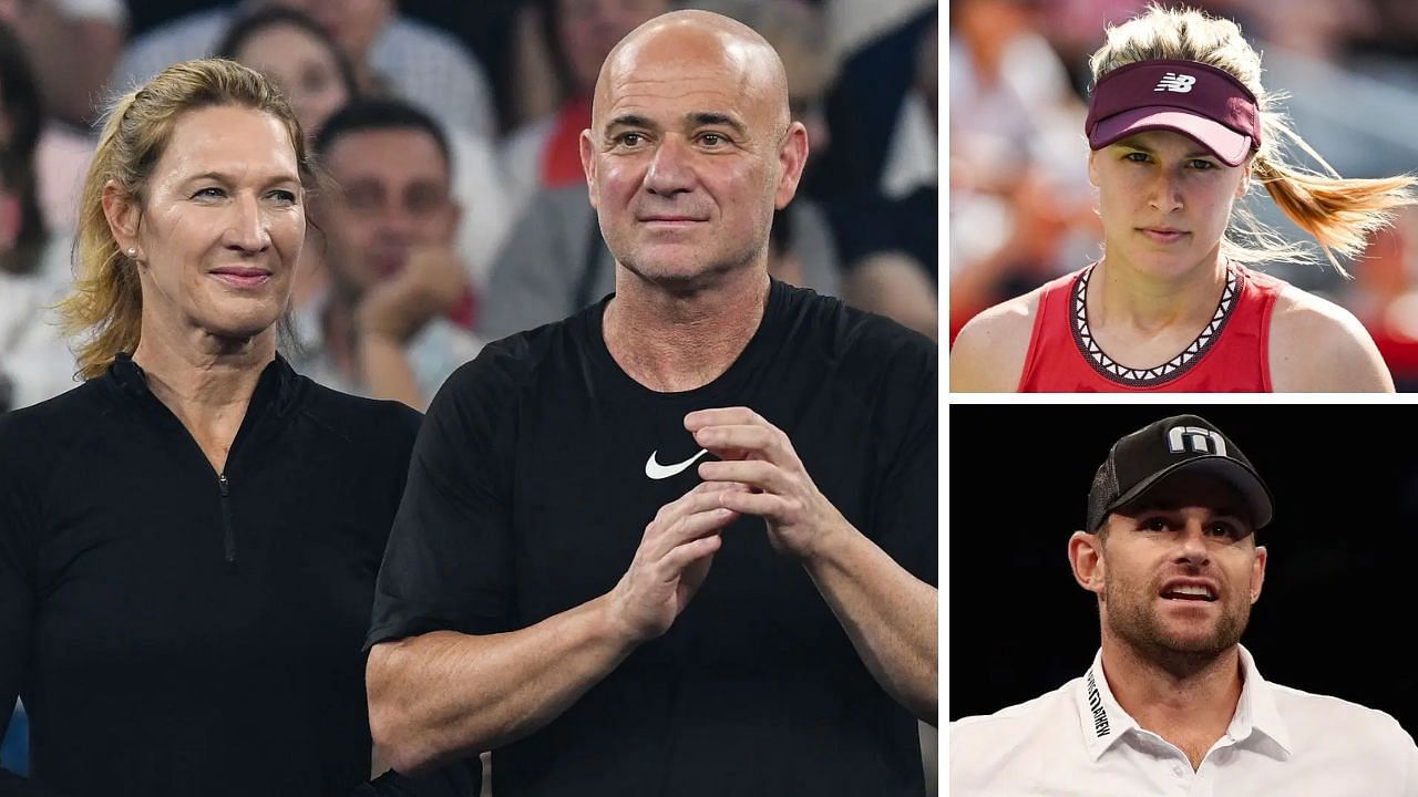 Andre Agassi and Steffi Graf (L), Eugenie Bouchard (Top-Right) and Andy Roddick (Down-Right) - Source: Getty