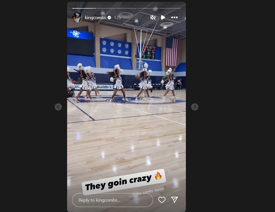 Christian Combs shares moments from the Combs twins&#039; cheerleading at Sierra Canyon&#039;s final home game via Instagram.