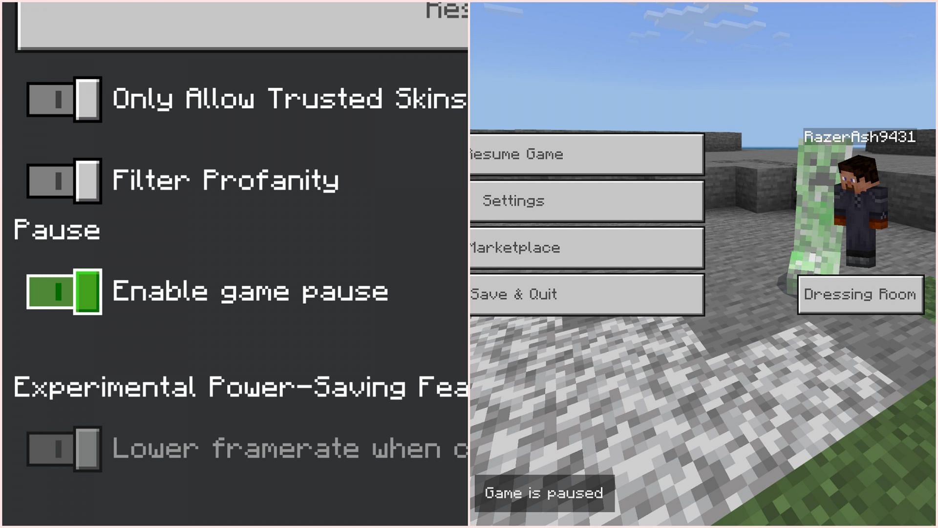 Game pause feature allow players to enter the pause menu and freeze the entire game (Image via Mojang Studios || Sportskeeda Gaming)