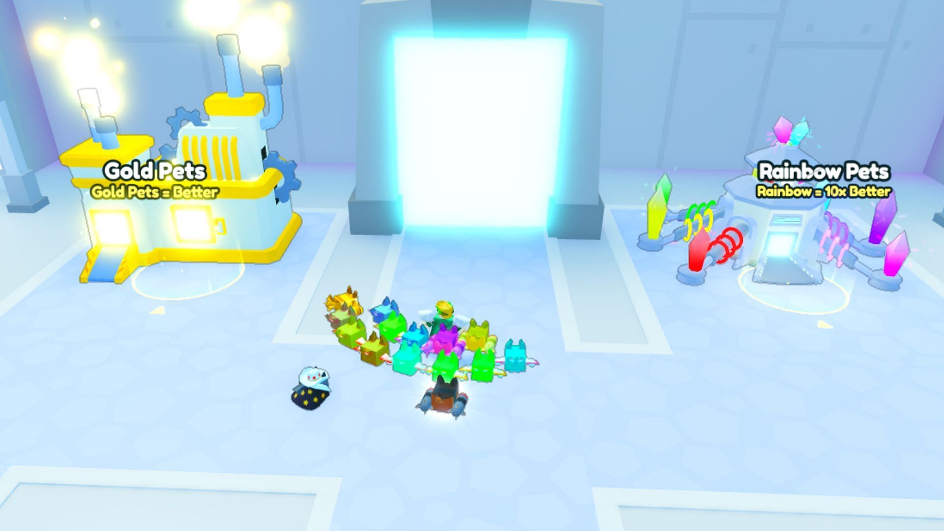 You can turn your pets golden or rainbow from these machines (Image via Roblox)