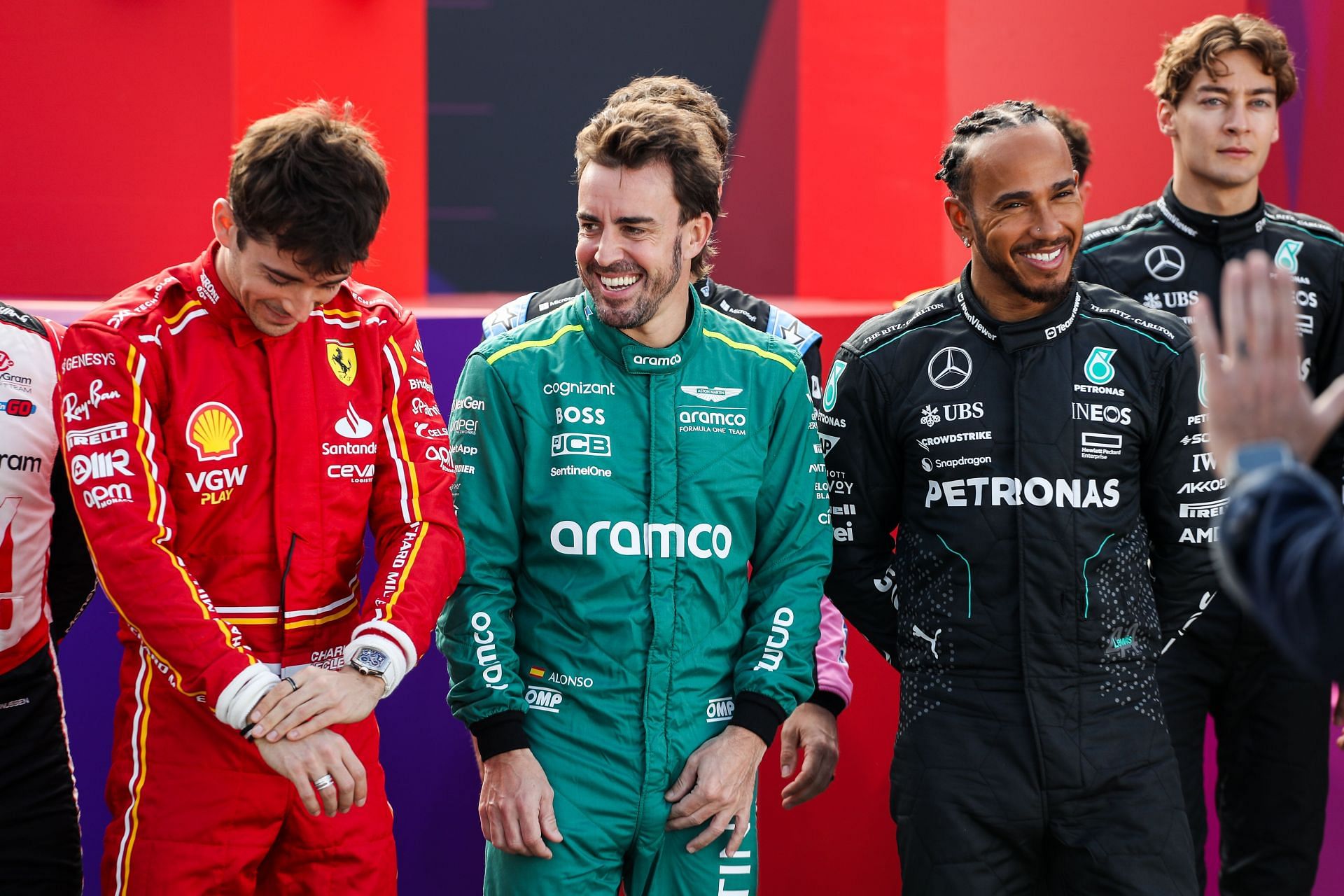 Charles Leclerc [L] Fernando Alonso [C] Lewis Hamilton [R] (Image Source: Getty)