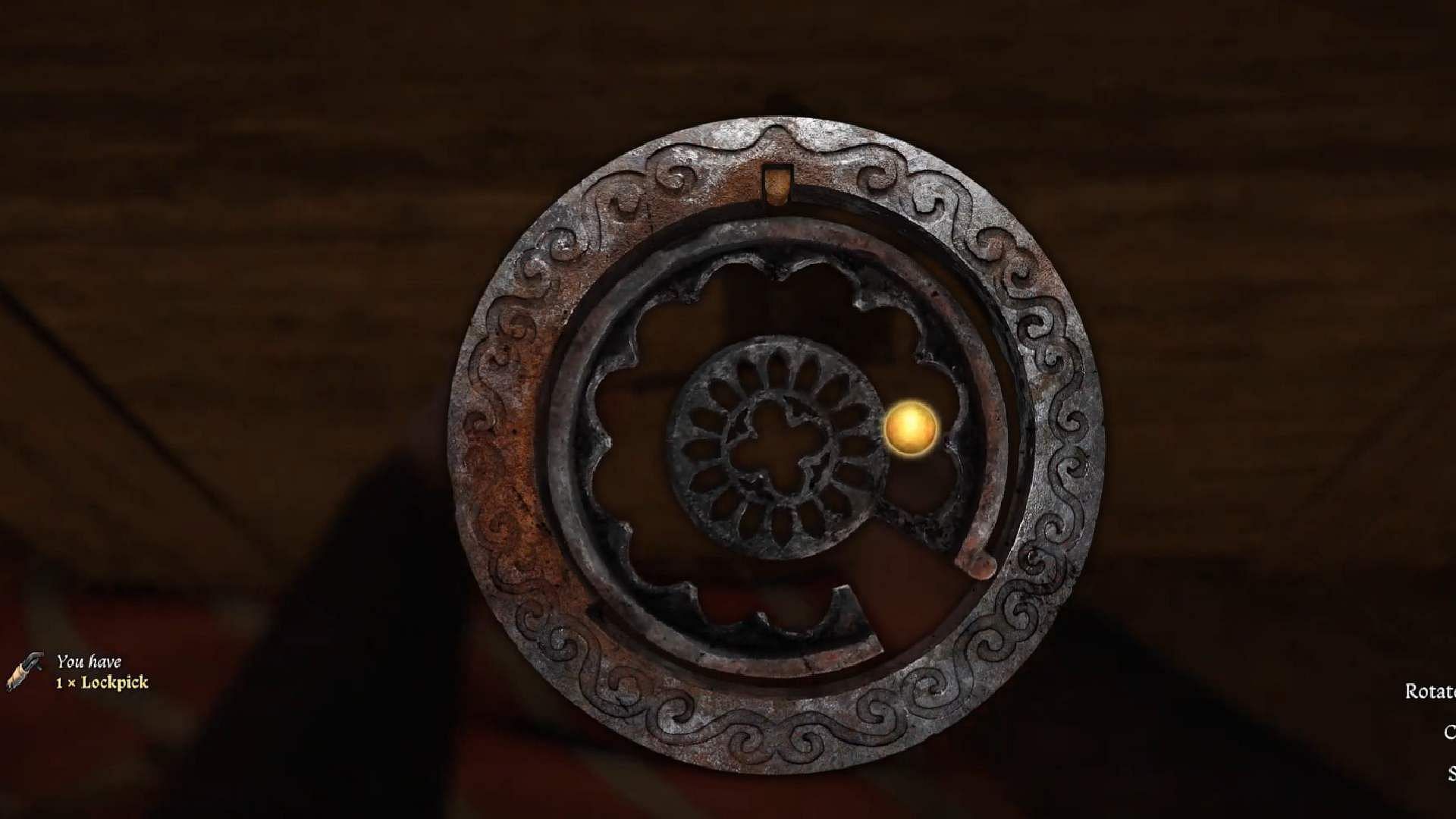 Lockpicking a chest from the &quot;For Whom the Bell Tolls&quot; quest (Image via Deep Silver/YouTube@Guides Gamepressure)