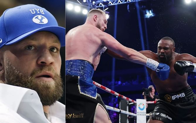 Conor McGregor reacts as Derek Chisora asks crowd to pick his next opponent after surviving horror cut to beat Otto Wallin: "A proper savage of a man"