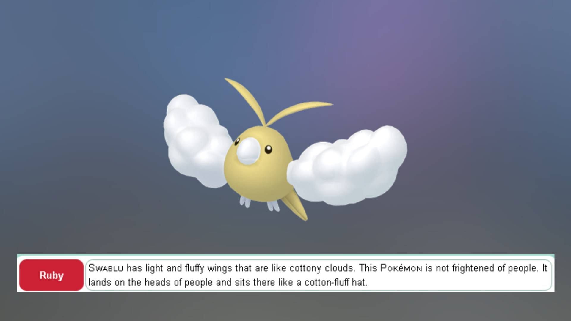 Shiny Swablu canonically enjoys being worn like a hat (Image via The Pokemon Company)