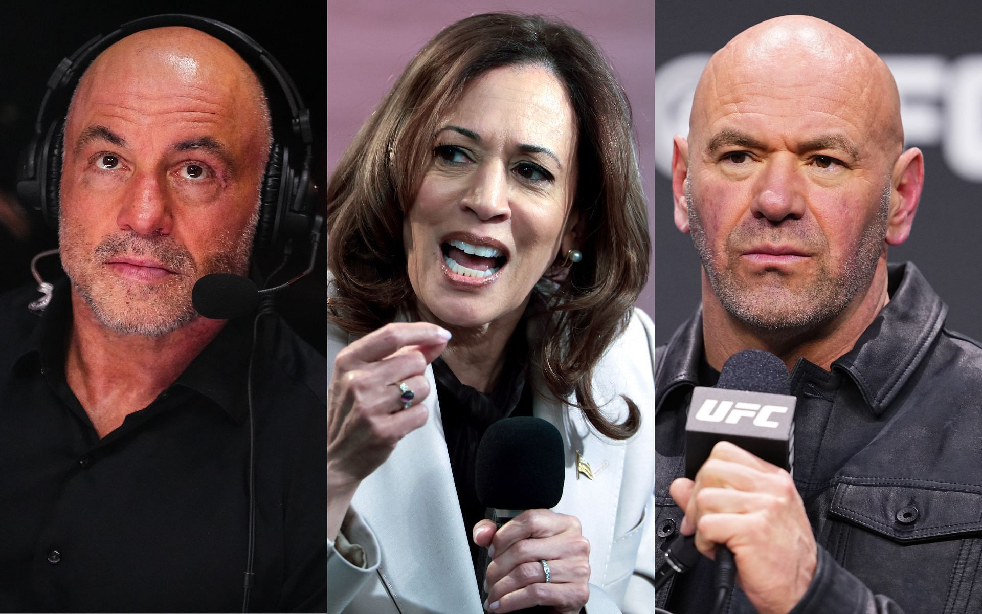 Joe Rogan (left) and Dana White (right) have often criticized Kamala Harris