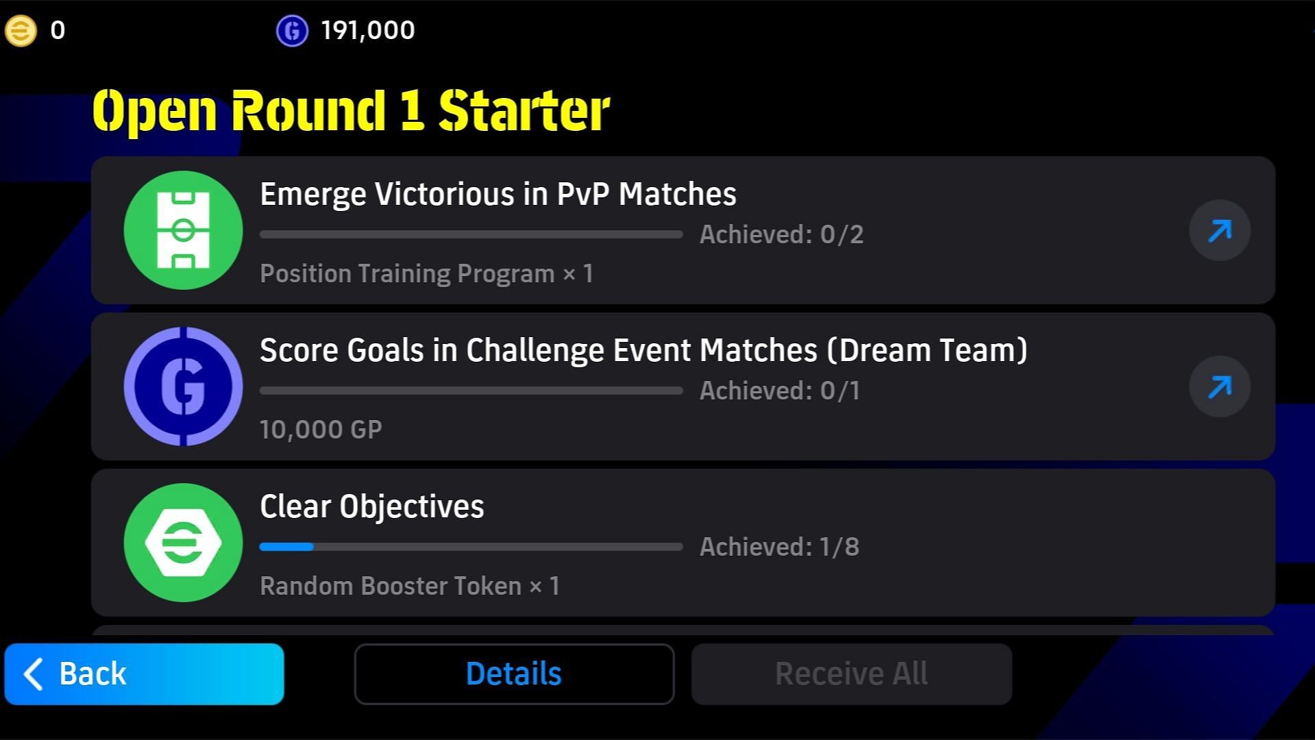 Open Round 1 starter objectives (Image via Konami)