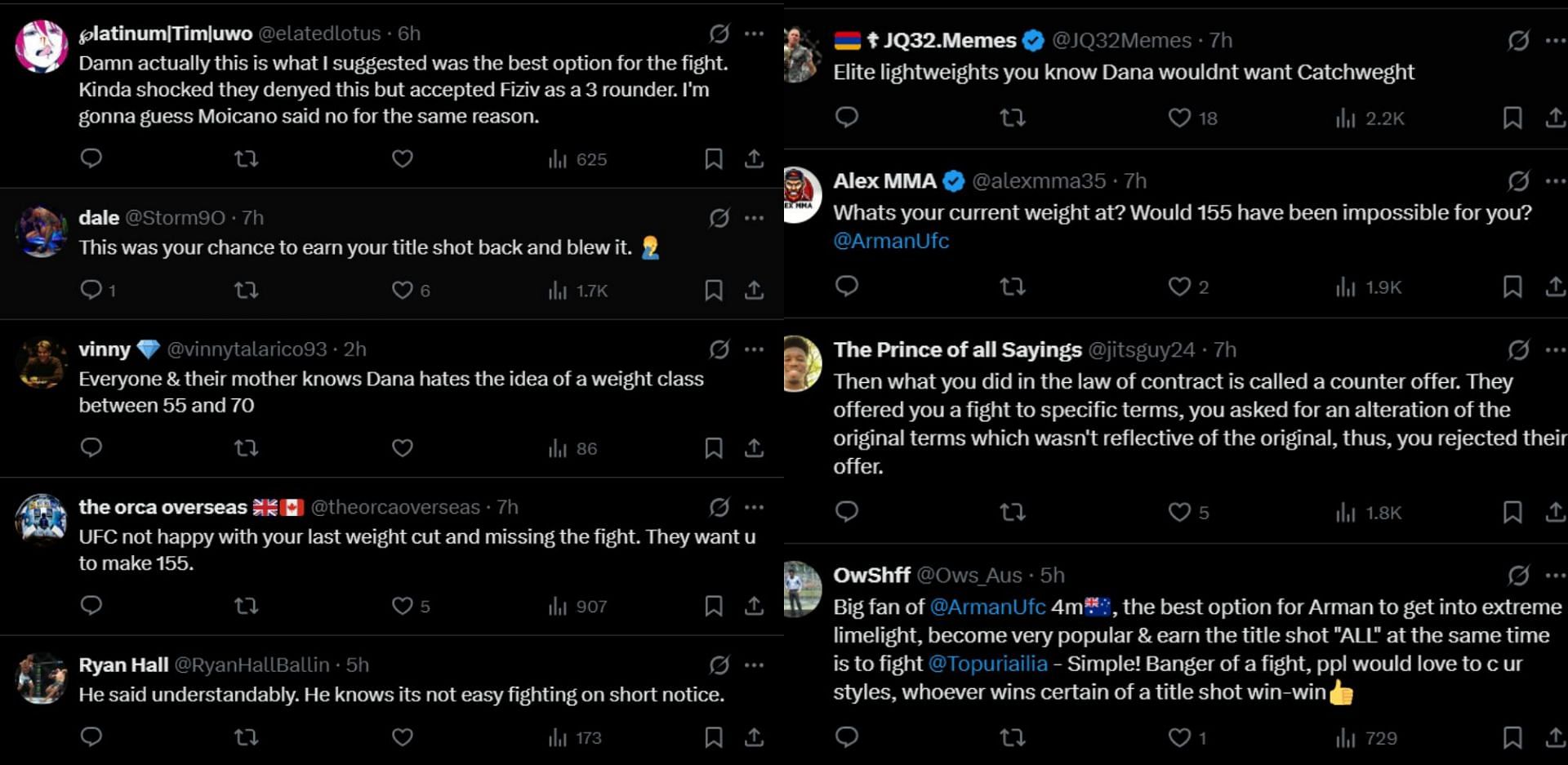 Screenshot of comments [Image Source - @ArmanUfc on X]