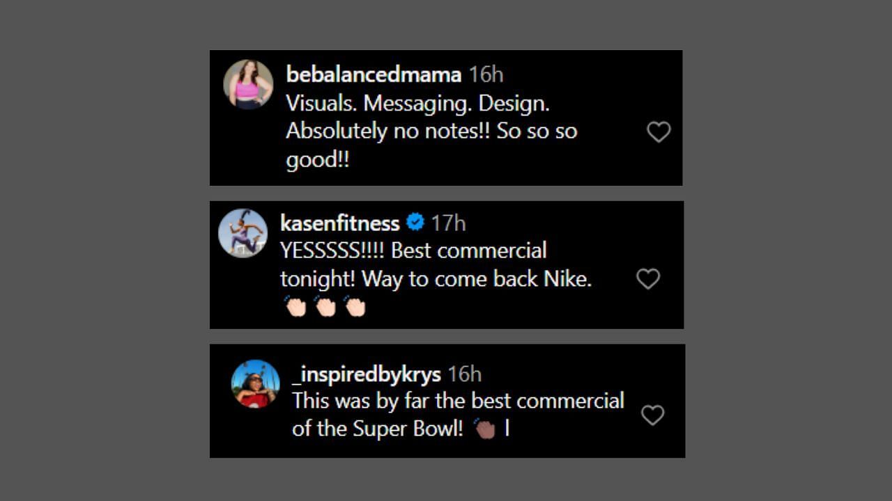 Fans express their thoughts on Caitlin Clark-led Nike Super Bowl commercial. (Credits: @nike/Instagram)