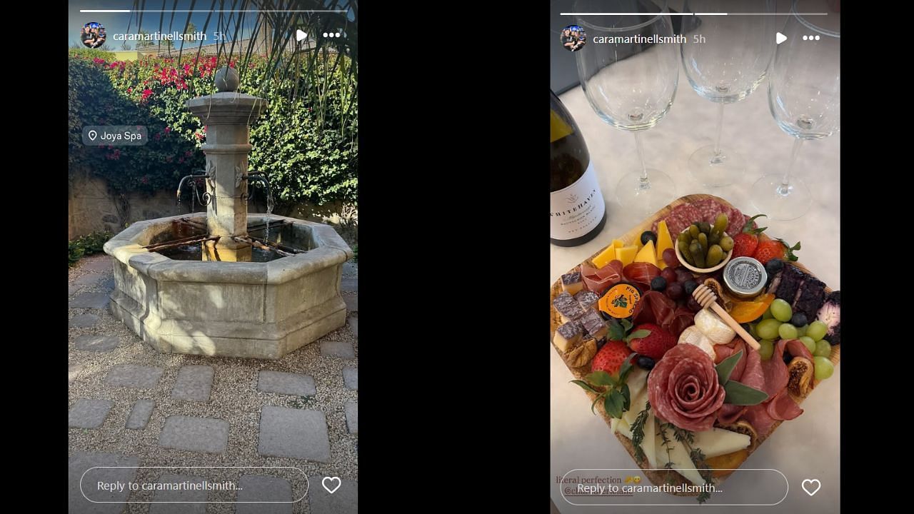 Screenshots of Cara Smith&#039;s Instagram stories (Images from - Instagram.com/@caramartinellsmith IG Stories)