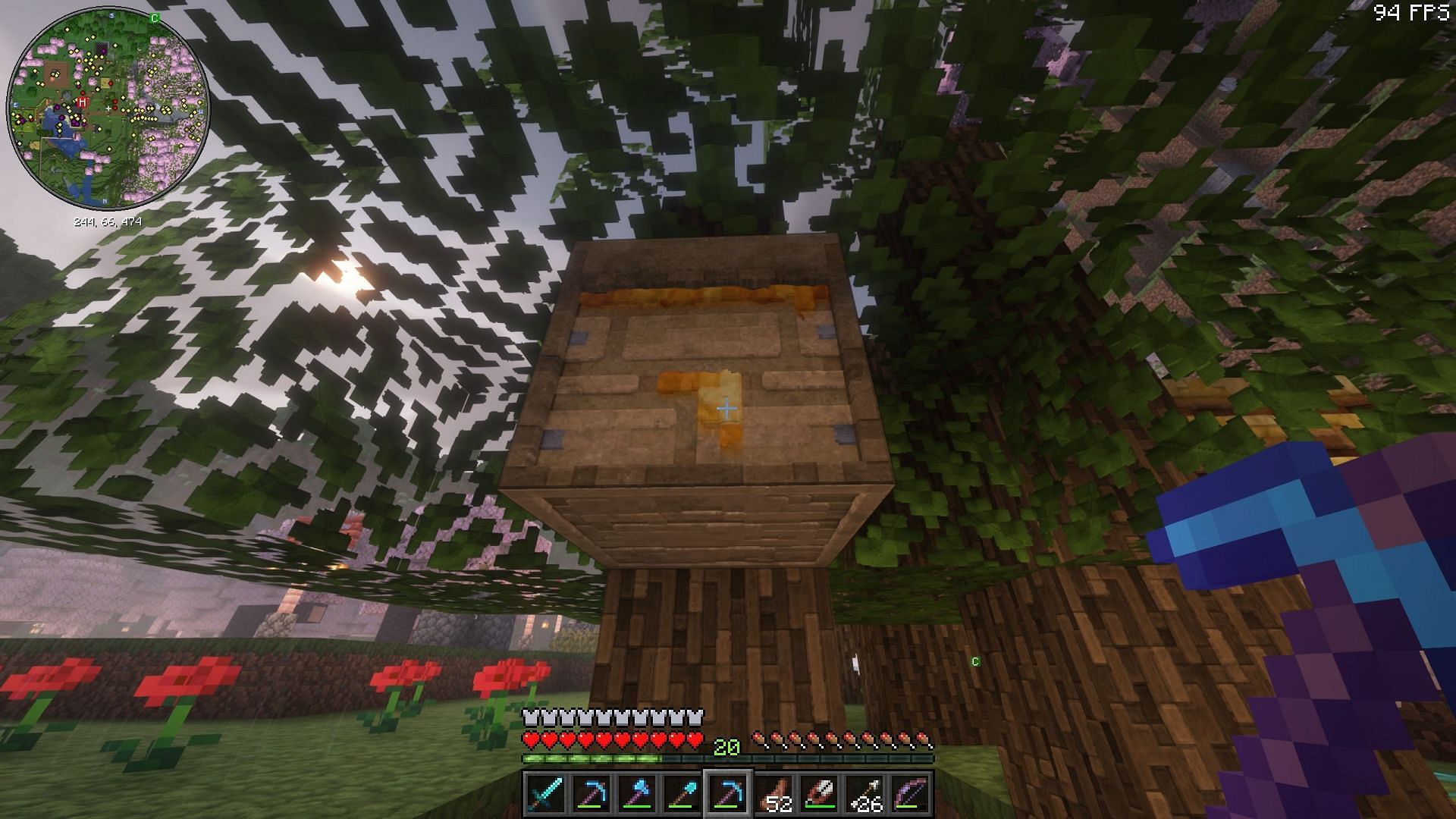 Place the beehive and wait for bees to find it (Image via Mojang Studios)