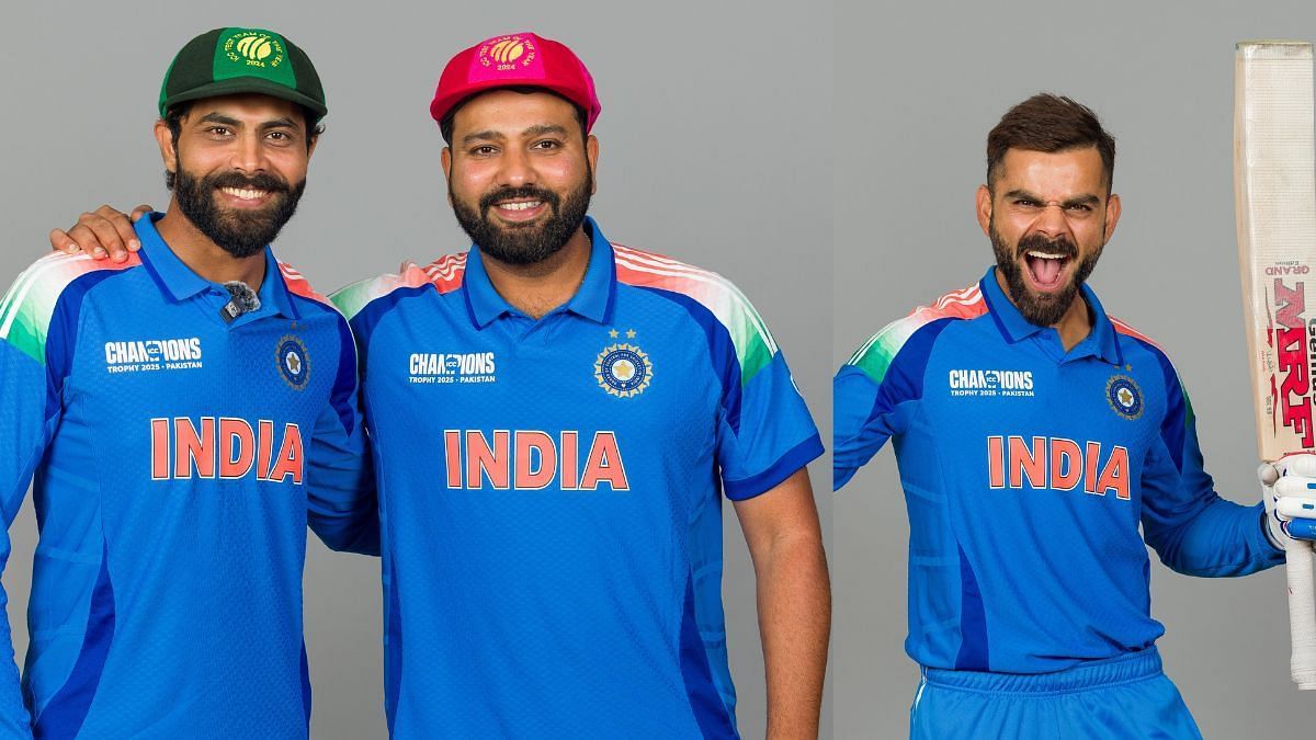 भारत के स्टार खिलाड़ी रवींद्र जडेजा, रोहित शर्मा और विराट कोहली (Photo Credit_X/@ICC)