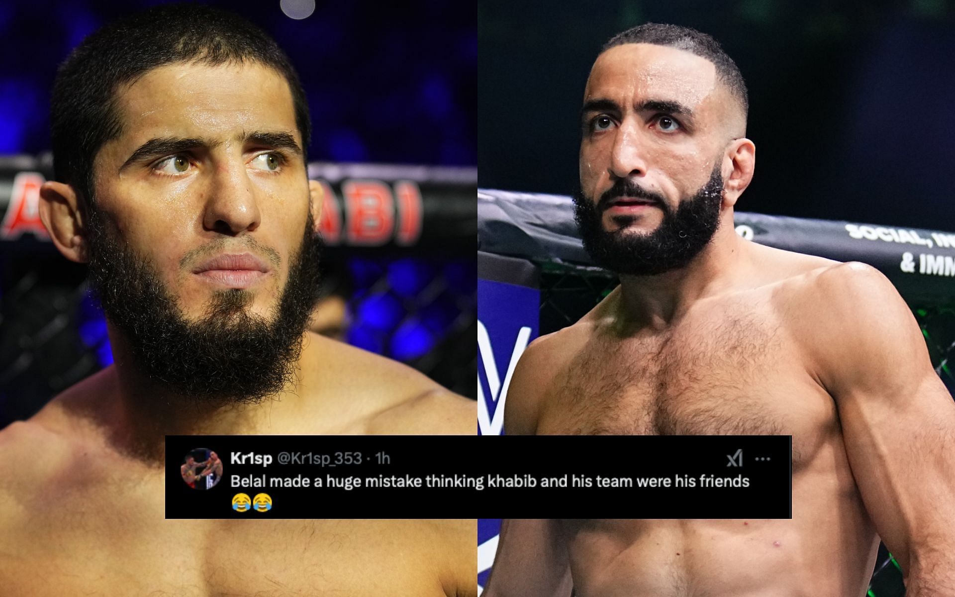 Belal Muhammad (right) dismisses fan speculations of Islam Makhachev (left) fight. [Image courtesy: Getty Images] 