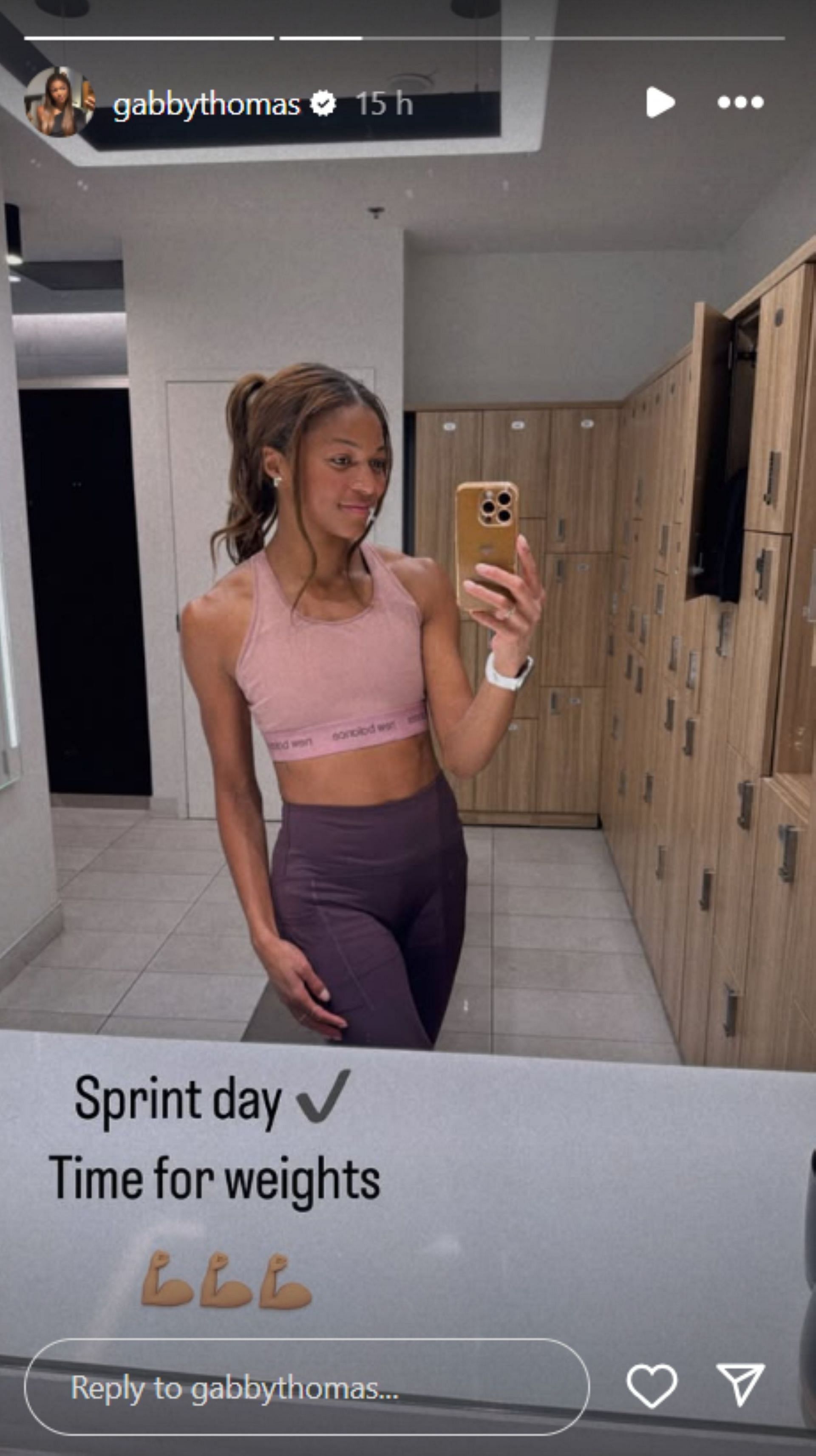 Gabby Thomas shares mirror selfie ahead of 2025 track debut; Instagram - @gabbythomas