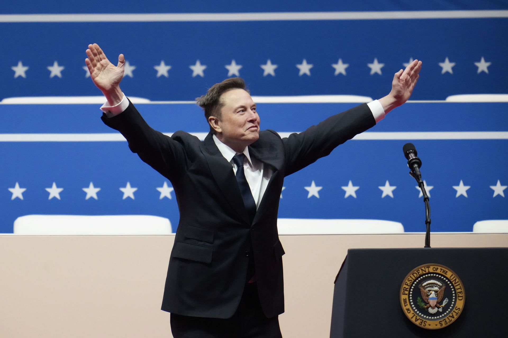 Elon Musk at an inauguration event at Capital One Arena on January 20 (Image via Getty)