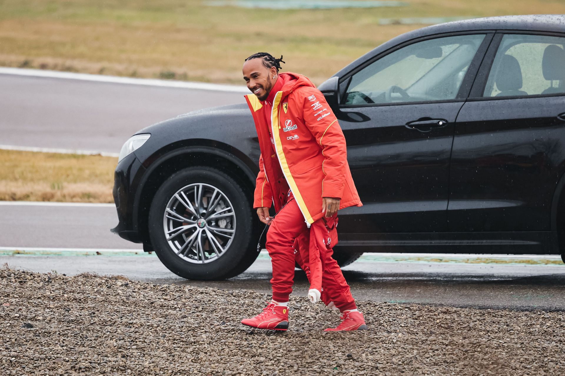 Lewis Hamilton drives on the track during the first day of tests as a Scuderia Ferrari F1 driver at the Fiorano Circuit in Maranello, Italy, on January 22, 2025 (Photo by Alessandro Bremec/NurPhoto via Getty Images). - Source: Getty