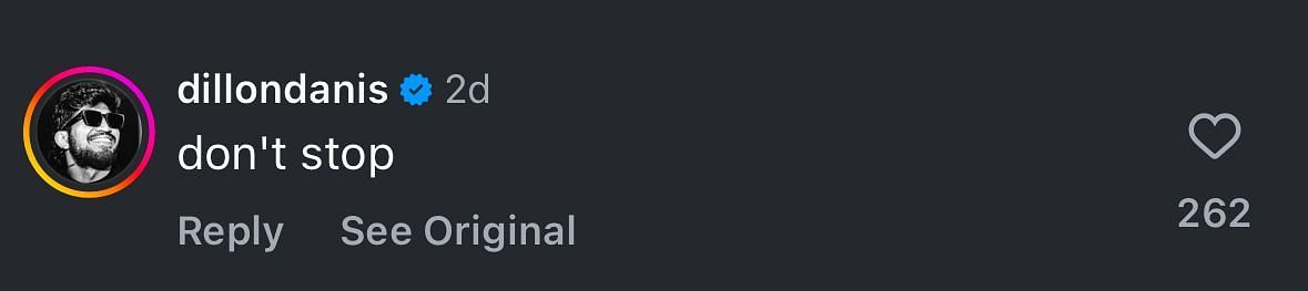 Dillon Danis&#039;s comment [Screenshot courtesy: @alexpoatanpereira on Instagram]
