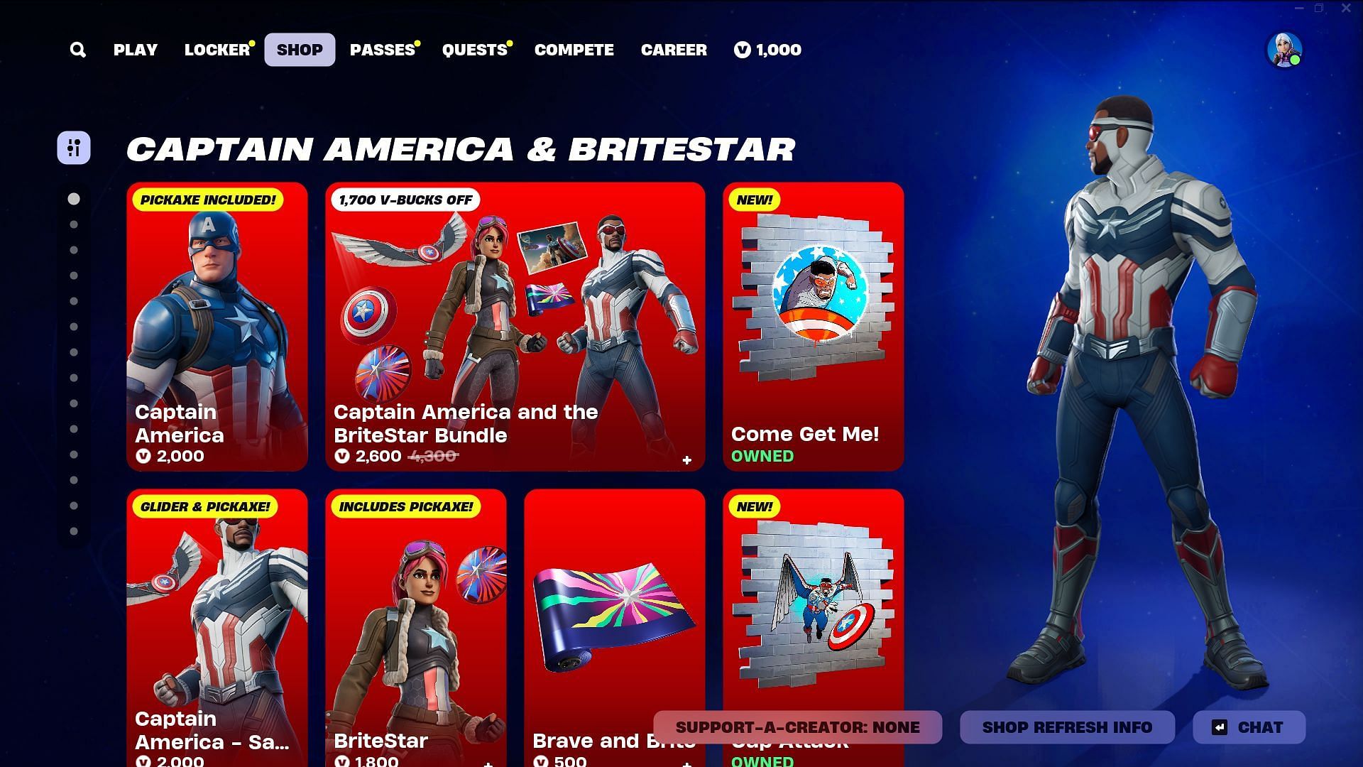 You can now purchase the Captain America and BriteStar skins in Fortnite (Image via Epic Games)