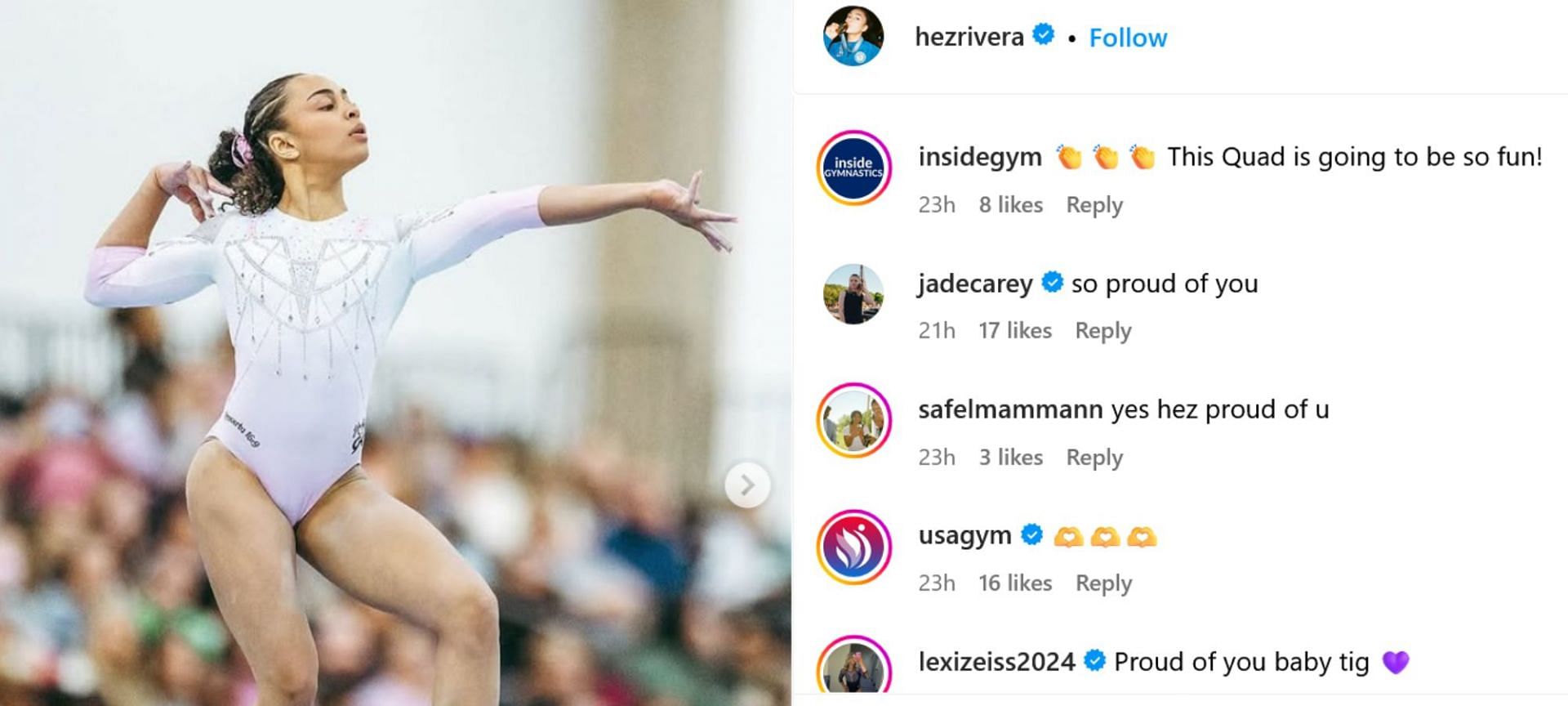 Screenshot of Jade Carey&rsquo;s reaction on Rivera&rsquo;s post. Credits - IG/ hezrivera