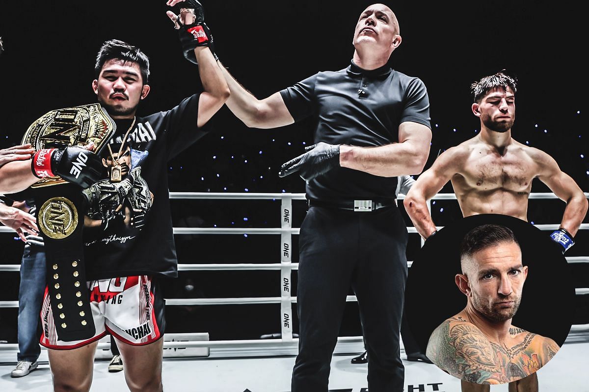 Prajanchai (left), Ellis Badr Barboza (right). and Liam Harrison (circle inset). [Photos from ONE Championship]