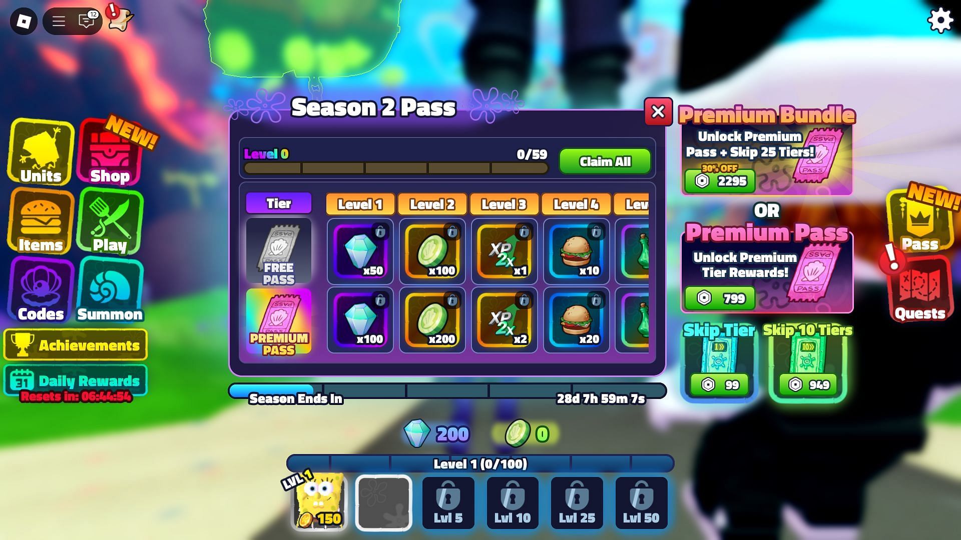 List of all the rewards in the Season 2 Pass (Image via Roblox)