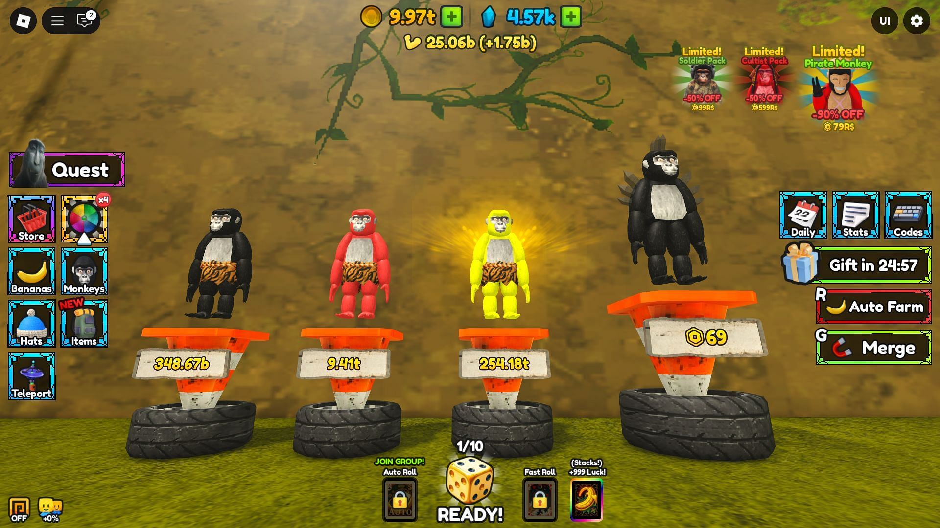 You can merge three monkeys of the same type (Image via Roblox)