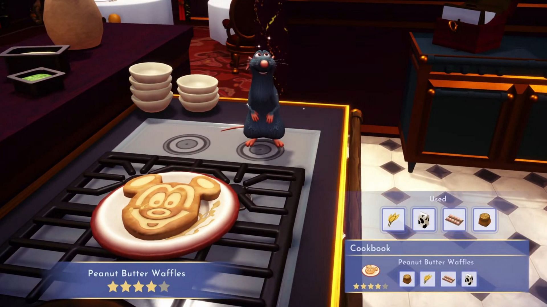 Peanut Butter Waffles is a four-star dish in Disney Dreamlight Valley (Image via Gameloft)