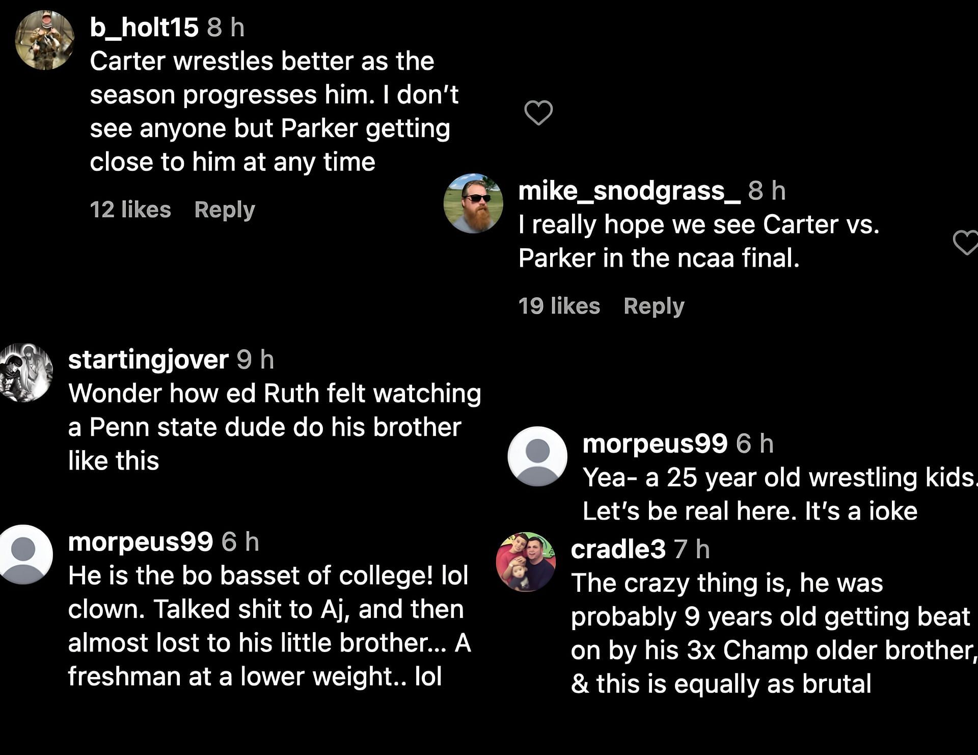 Screenshot of Fan&#039;s comments/ Source: Instagram/@b1gwrestling)