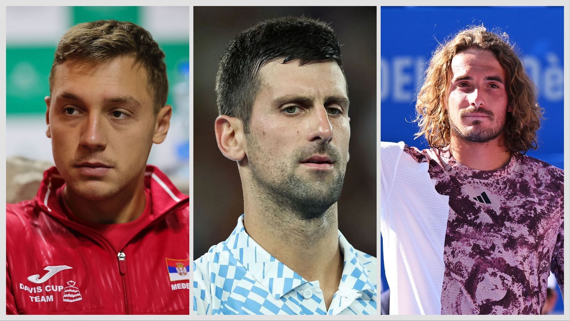 Hamad Medjedovic (L), Novak Djokovic (c) and Stefanos Tsitsipas (R); ( Source - Getty Images)