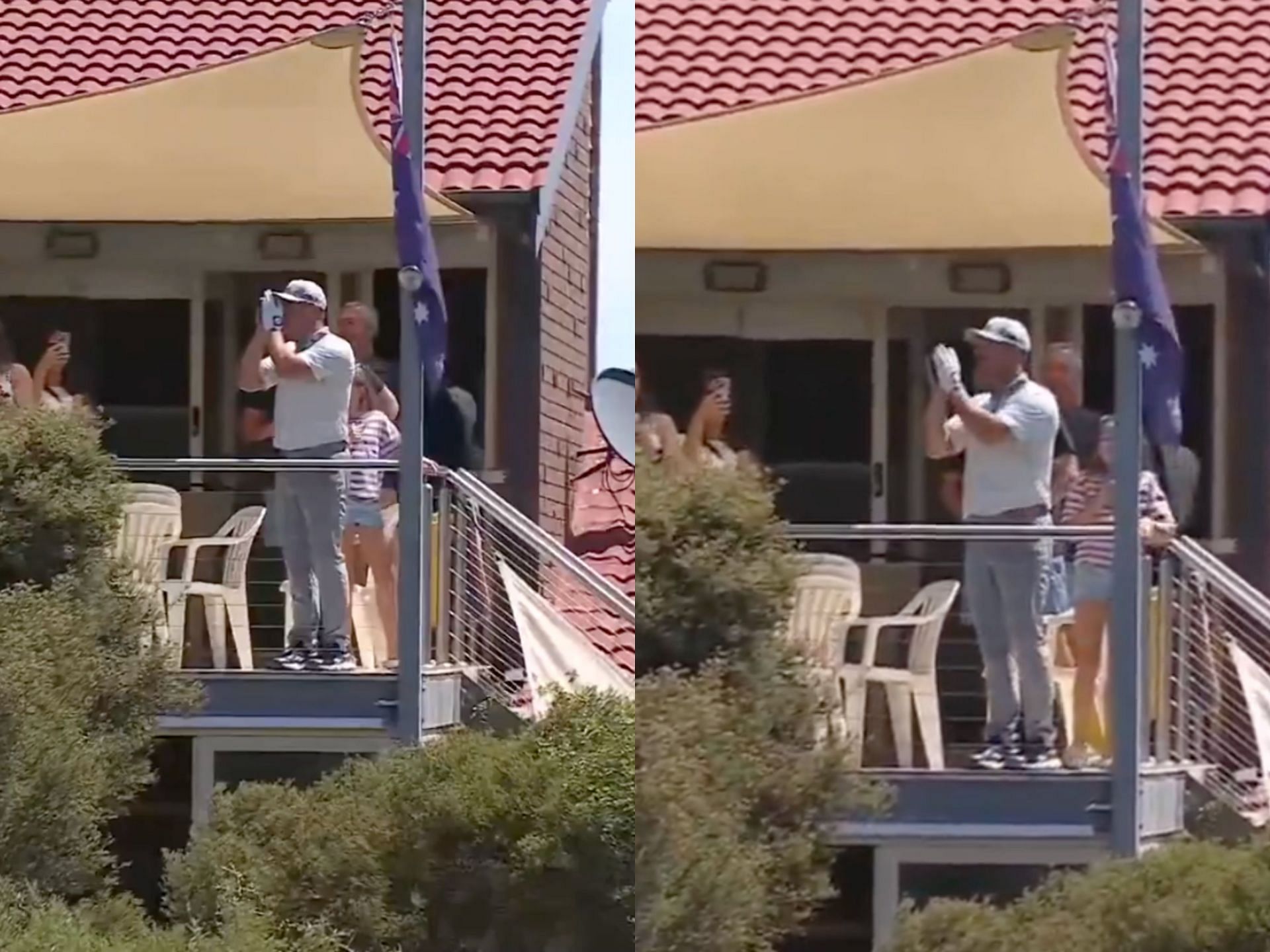 Bryson DeChambeau jumps the balcony during LIV Golf Adelaide (Image via x@livgolf_league)