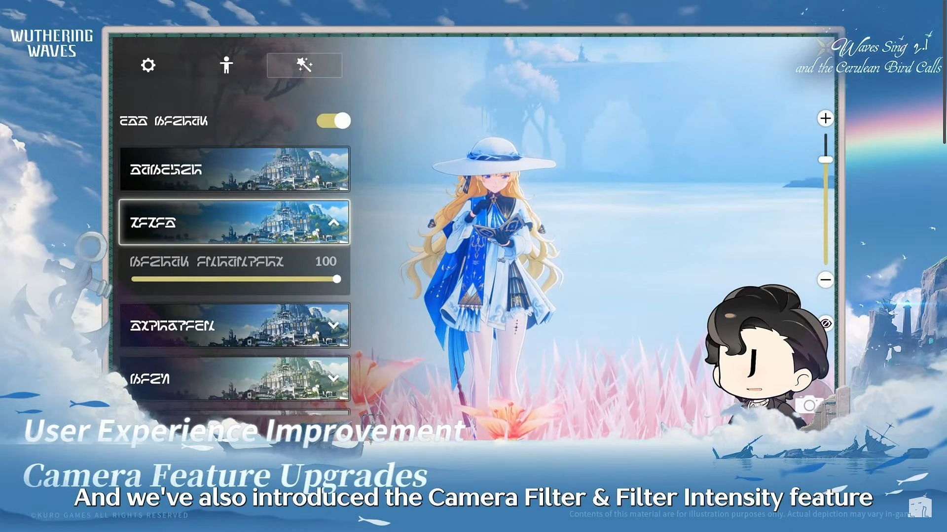 The in-game camera mode will now have filters and idle poses (Image via Kuro Games)