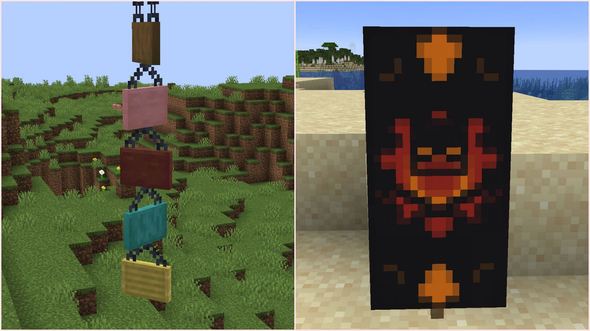 Banners and signs can be used to decorate bases and structures in many ways (Image via Sportskeeda Gaming/Mojang)