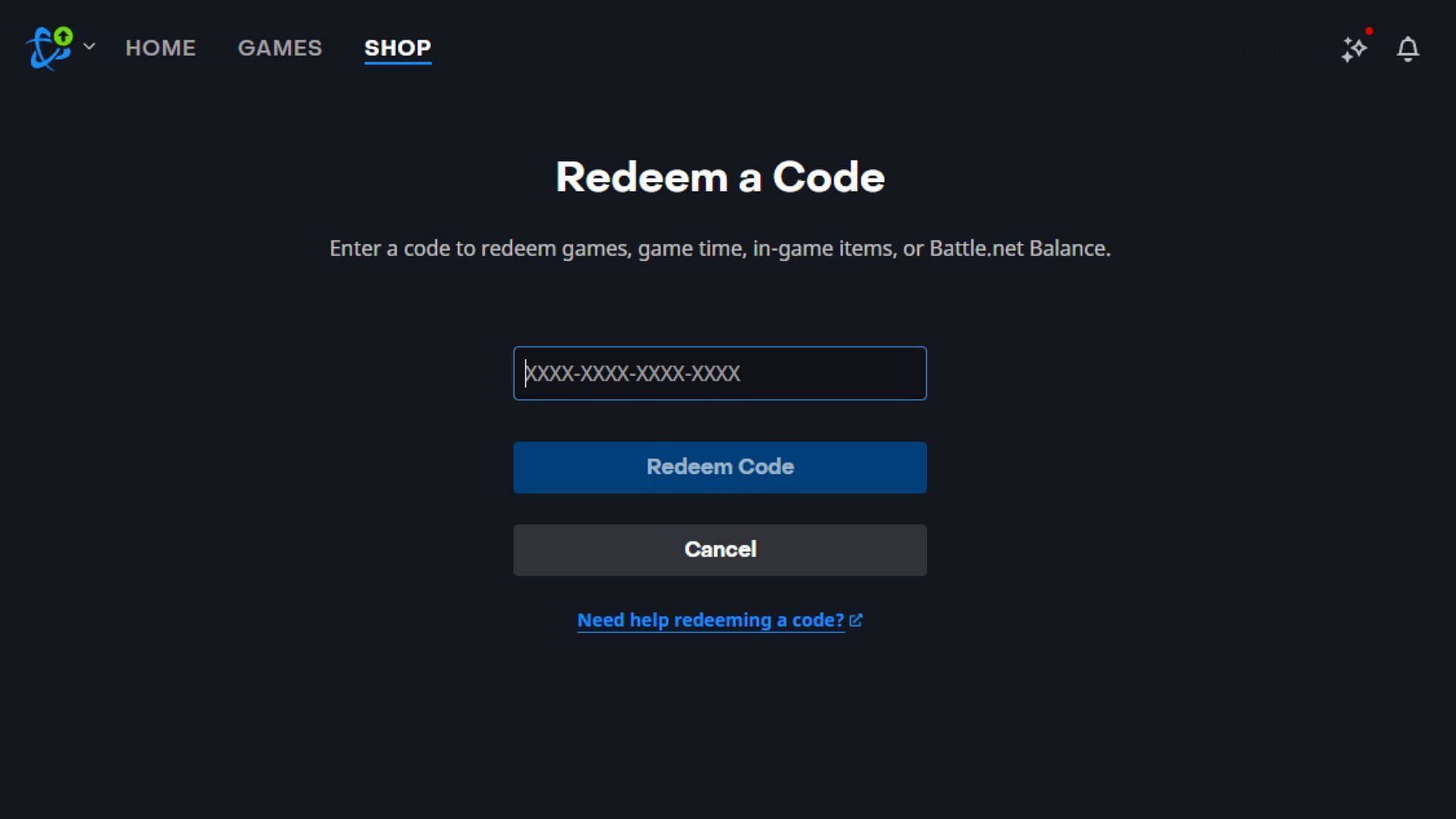 The Redeem Code tab on Battle.net client (Image via Sportskeeda Gaming/Blizzard)