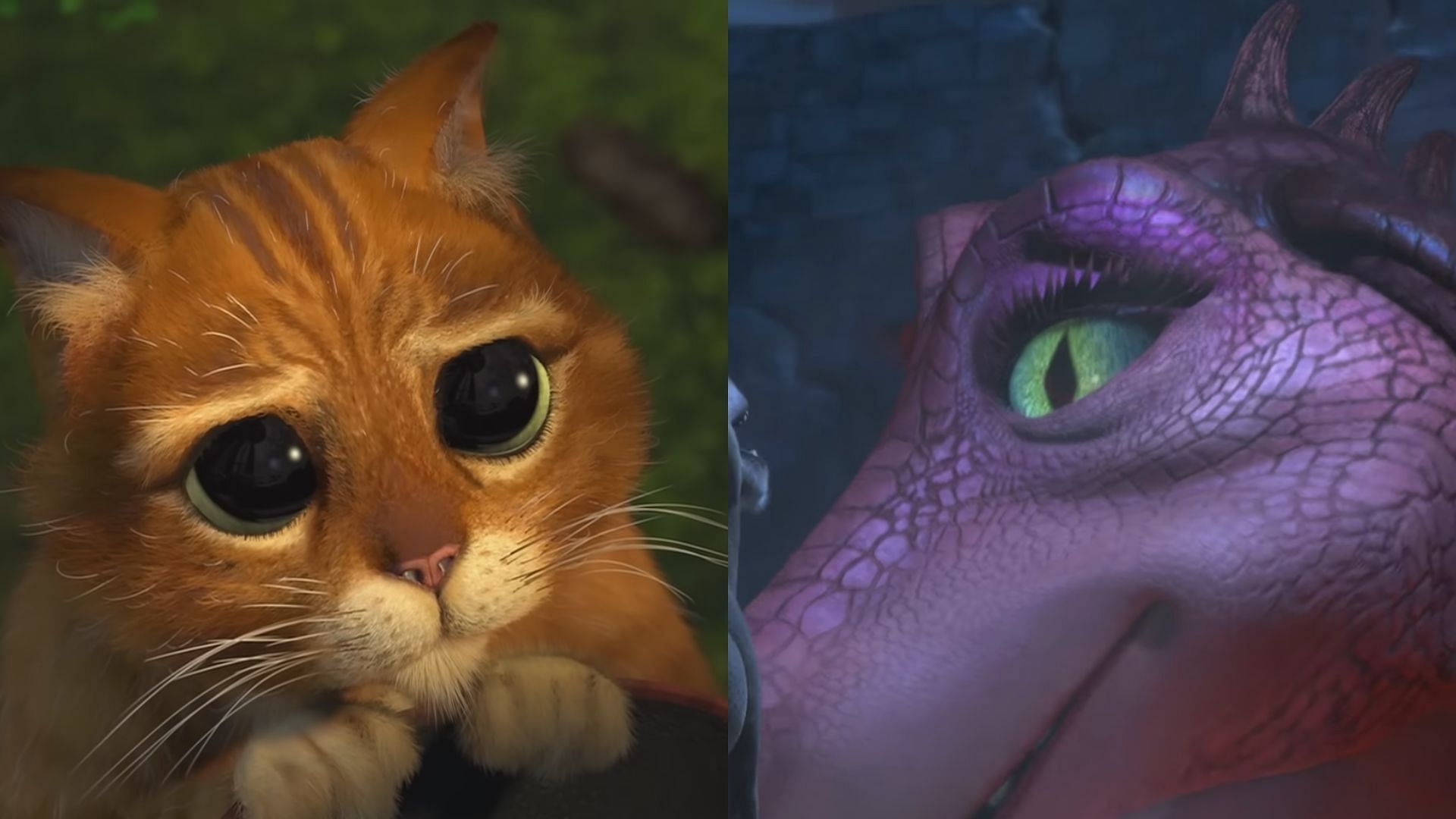 Some of the funniest scenes including Puss in Boots and the dragon from Shrek. (Image via Apple TV)