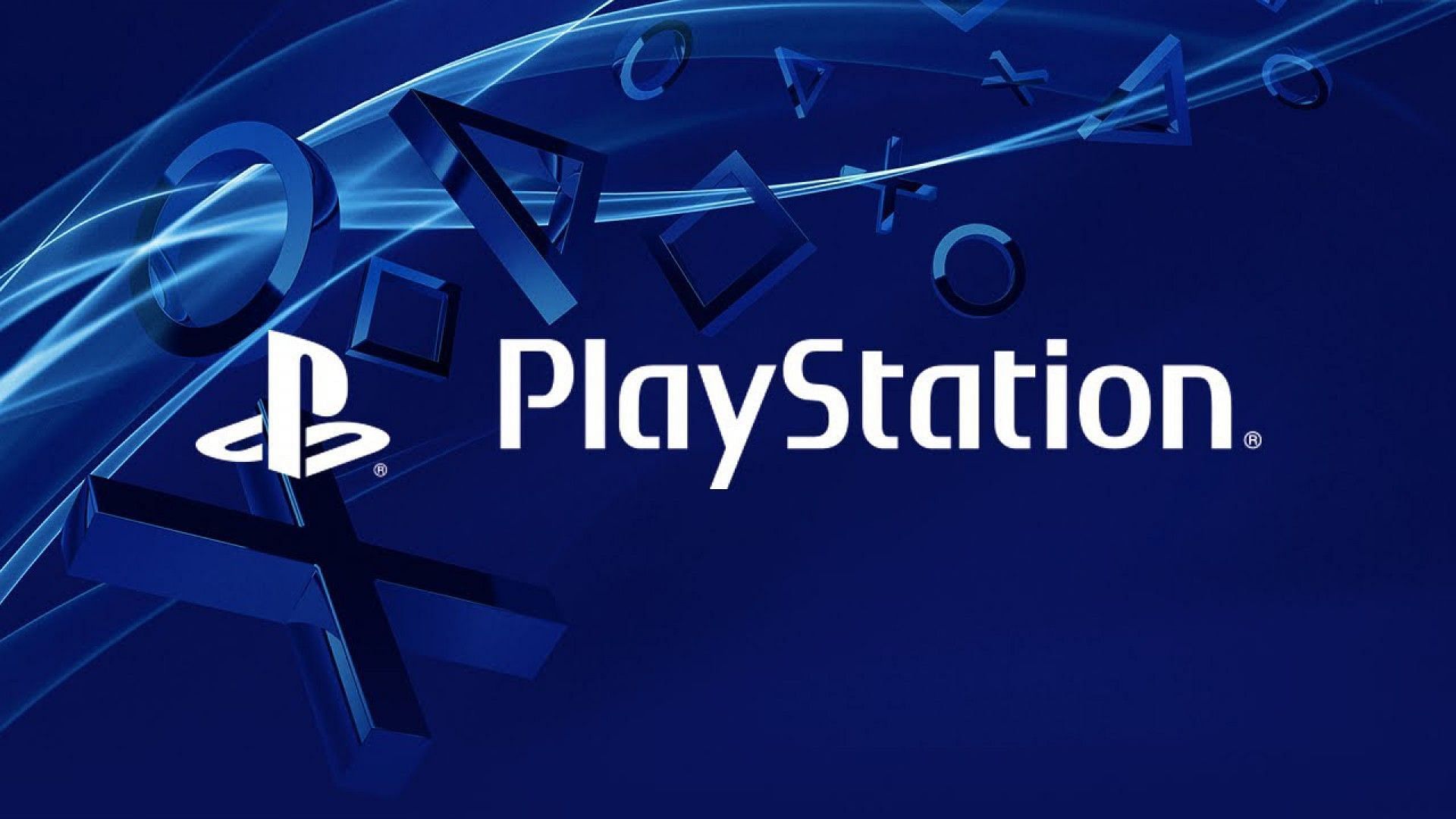 PlayStation logo with squares, circles, cross, and triangles in the background