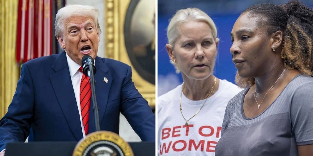 Donald Trump (L) &amp; Rennae Stubbs and Serena Williams (R) (Source - GETTY)